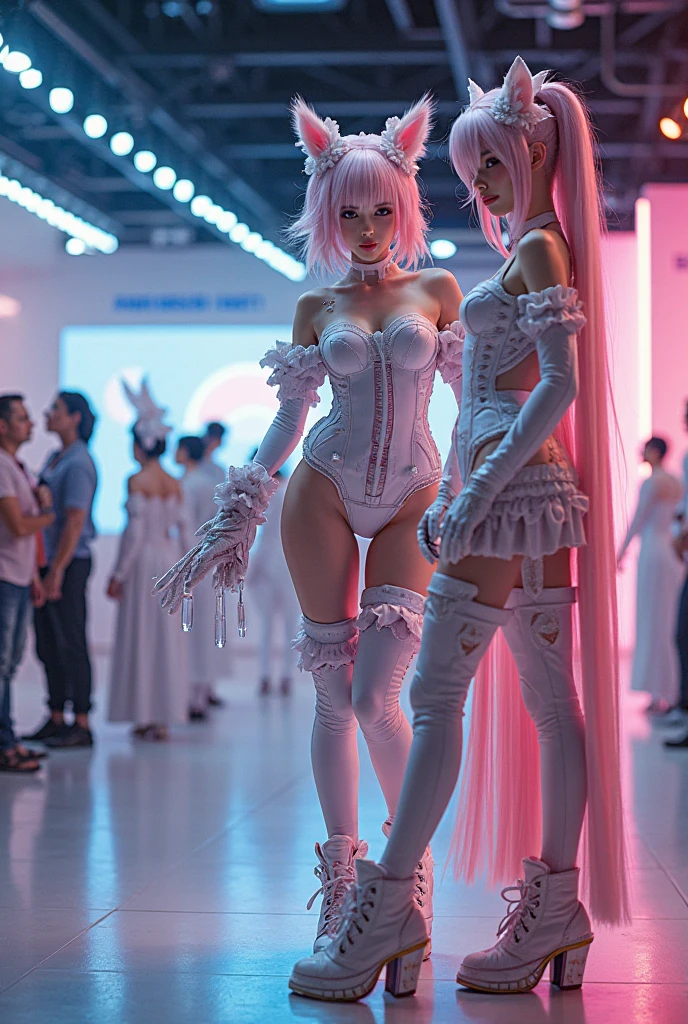 (Full Body of Extremely Detailed((Sexy Maid Group in a row:1.37))), KAWAII perfect face, Reflective Eyes, Detailed(Delicate Clothing textures), Correct Leg Line, Dynamic Joyful Expressions LifeLike Rendering, Specular Reflection, TopQuality 8K Ultra-detailed masterpiece (ProfessionalPhoto:1.37), (Acutance:0.8), (Luminism:1.28), (Renaissance art style), Colorful Light particles, ((Full body from side)), {Kissing|Thigh Gap|AssFocus|(NakedApron with Overflowing SideBoob)}, Radiant Fine Skin with Transparency, (Exposed:0.4), (Different types of Anime hair color){Pink Hair|Blue Hair|Platinum Blonde|Pure White Hair|Liquid Hair}, Perfect Lighting , (nipple:-1.28)