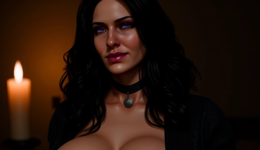 Beautiful sorceress totally naked, big chest, and big ass, classification_save , exterior