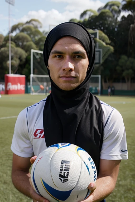 Girl in hijab wearing football shirt