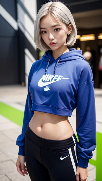 (8k, RAW photo, best quality, masterpiece:1.2), (realistic, photo-realistic:1.37),1girl, professional lighting, photon mapping, radiosity, Korean Doll, leggings, gym, dynamic pose, wearing sportswear