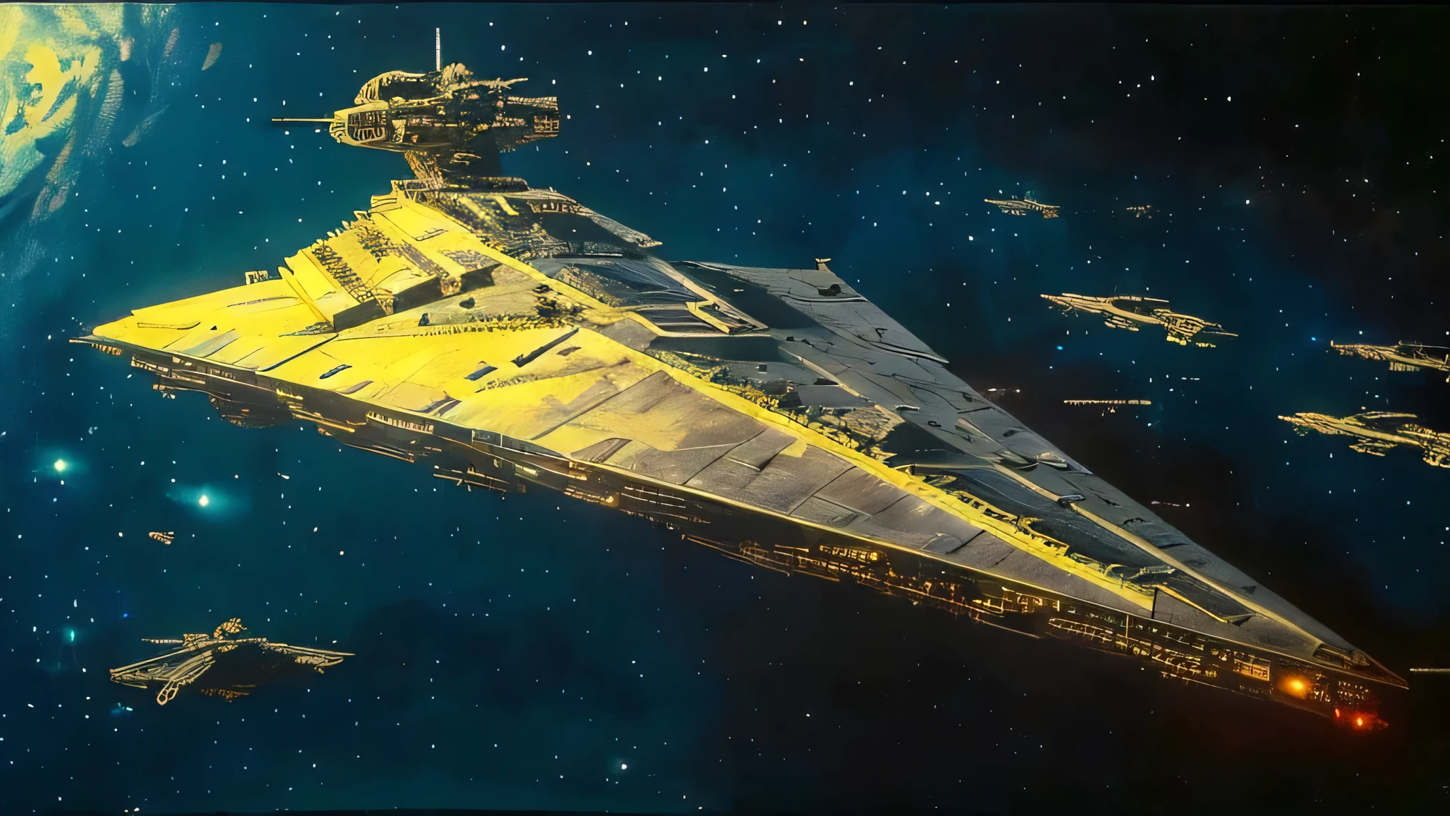 a close up of a star destroyer in a space station, star destroyers, stardestroyer in the background, star destroyer, imperial star destroyer, ilm of an epic sci-fi, star wars concept art, the fall of the galactic empire, sulaco star destroyer drop ship, star wars space battle, from star wars (1977), star wars imperial style