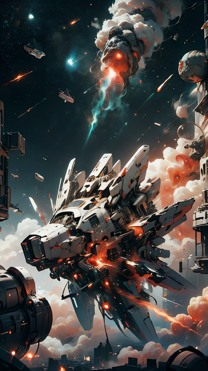 high resolution,4K,HDR,Studio Lighting,Extreme Details,Photographic Reality,realistic,Vivid Color,Spaceship Collision Scene with Bokeh Effects,Moments of Explosive Collision,Fragments of Spaceship Being Destroyed,Destructions Traveling Through Outer Space,Sparkles and Flashes,Violent Flames and Smoke,Shadows of Planets Floating in Dark Space,Sci-fi atmosphere,Photographer Style