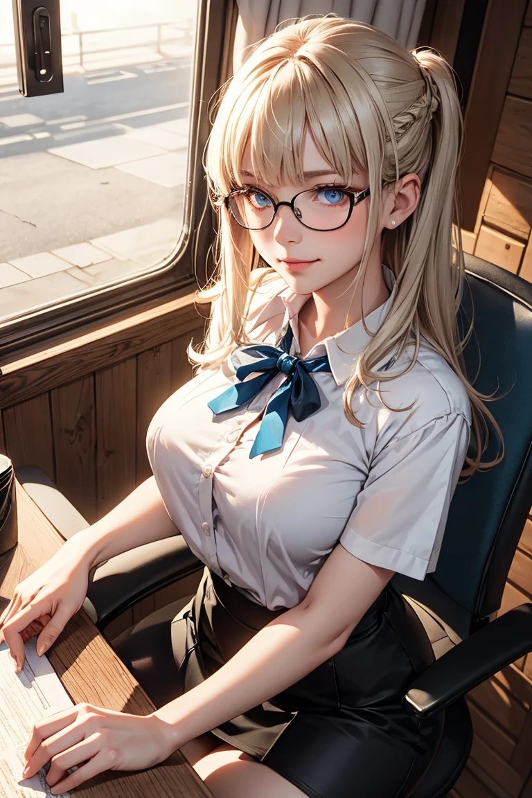 Masterpiece, 最high quality, high quality, High resolution, high quality texture, high quality shadows, High resolution, Beautiful details, Detailed CG, Detailed Texture, Realistic representation of face, Realistic, colorful, delicate, Cinematic Light, Side light, Lens flare, Ray Tracing, sharp concentrated, (1 Girl,concentrated:1.3), ( Intricate details, compensate, PureErosFaceV1:0.5), (細部まで美しいdelicateな顔, 緻密で美しいdelicateな瞳, Perfect Facial Proportions, Dense skin, Optimal ratio of four fingers to one thumb,Unified 8k wallpaper, Arms under chest, Modest chest, Wide Hips, Smooth upper abdomen, 35 years old, blue eyes, glasses, air fortress hair, blonde hair, house wife, the gaze of true love, lips of temptation, A look full of compassion ,a smile full of love, i love you, Acting lovey-dovey, I love you so much I'm crazy,
England, train, St. Pancras station, platform, big trunk, adventure journey, departing with my love in the morning, waiting for the train to arrive