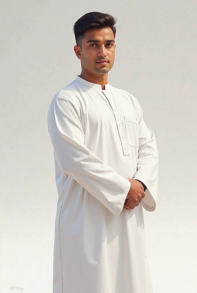 Hundreds man of arabic. Wear white clothes. Walking.