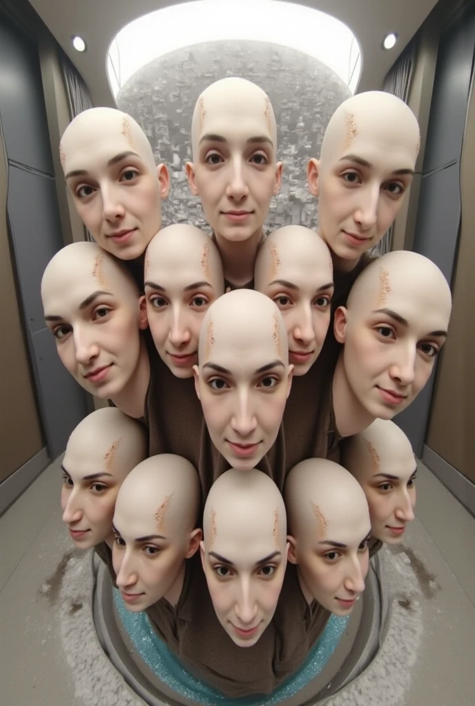Girl with already shaved head and bald shaving a friend's head with razor and shaving cream