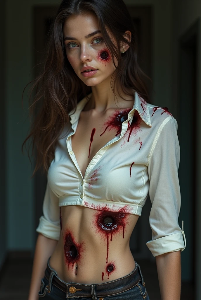 ((best quality)), ((masterpiece)), (detailed), (zombie:1.2), sexy undead in a tight shortest skirt, sheer tshirt