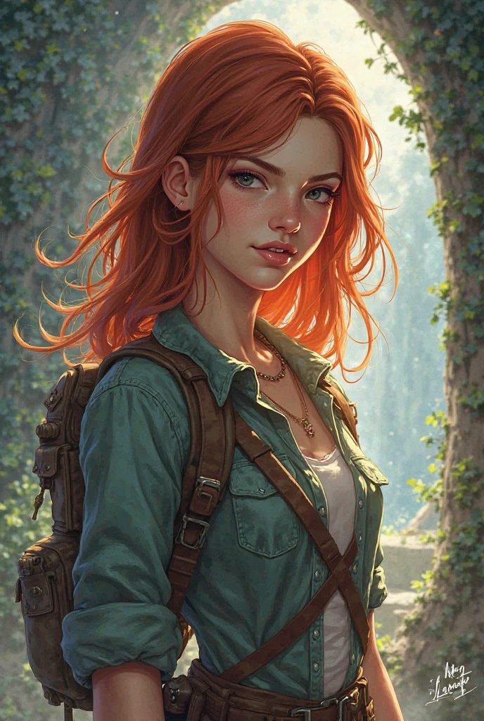Portrait of red-haired adventurer teenage girl