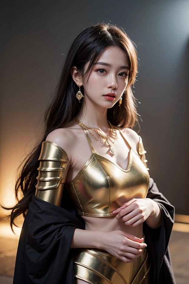 (8k, best quality, masterpiece:1,2), (realistic, photo-realistic:1,37), top quality, masterpiece, a beautiful woman, wearing cleopatra dress, cleopatra, full body, solid body, cleavage, holding a scepter, snakehead hat, ancient jewelry, sprinx statue background, realistic, professional photo