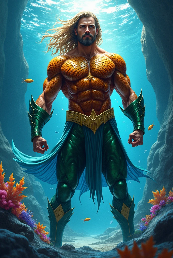 colored pencil drawing, concept art, image framed in the center of the sheet (Aquaman), full body image, loose lines, (color drawing).