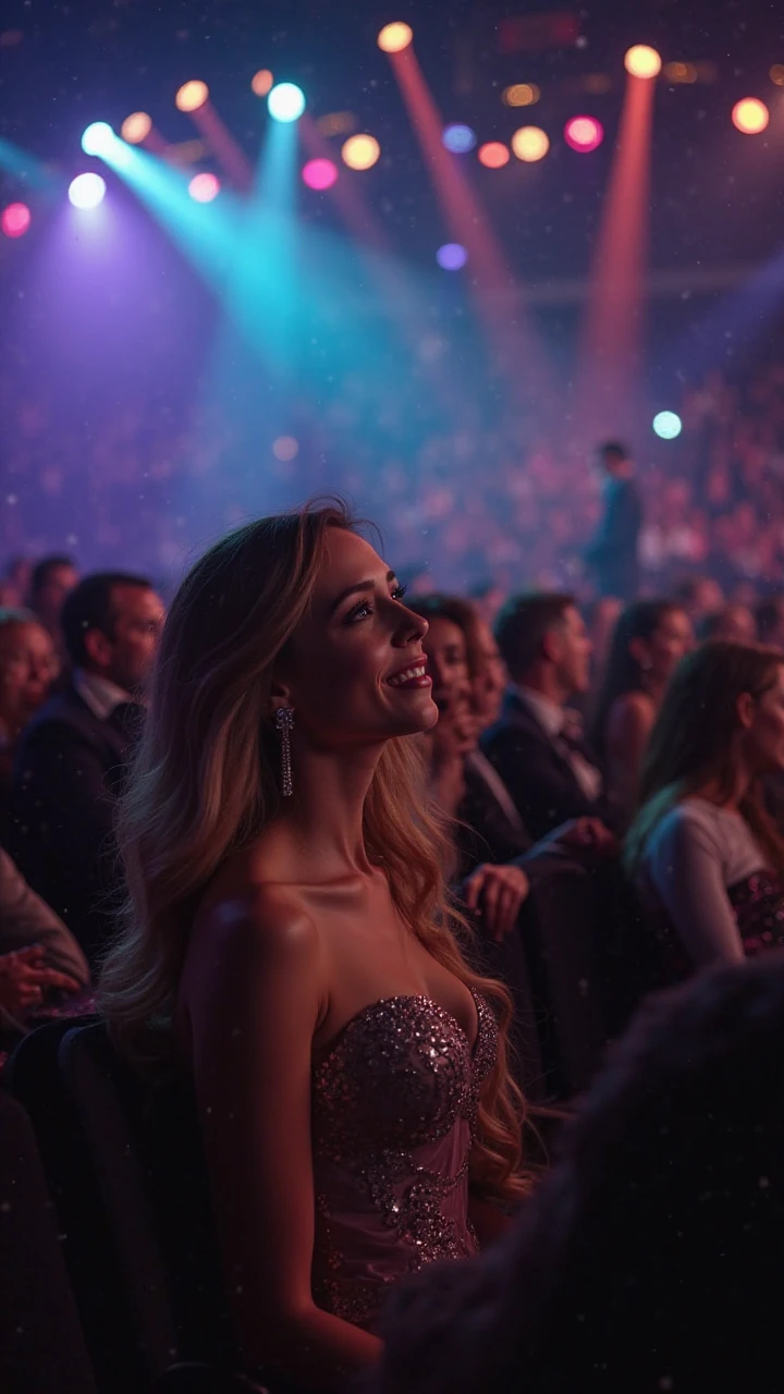 A woman watches a modeling contest.