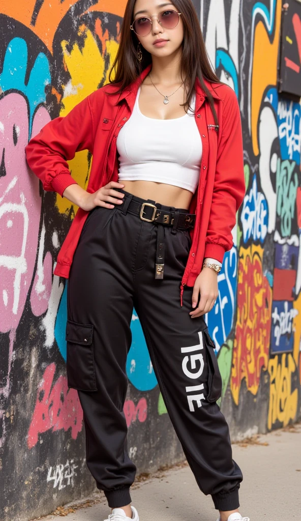 23-year-old blonde girl, hermosa, pasando por las calles de Madrid, mostrando su culo, con sudadera rosa, and long black pants, posando su culo, autofoto, gran angular,