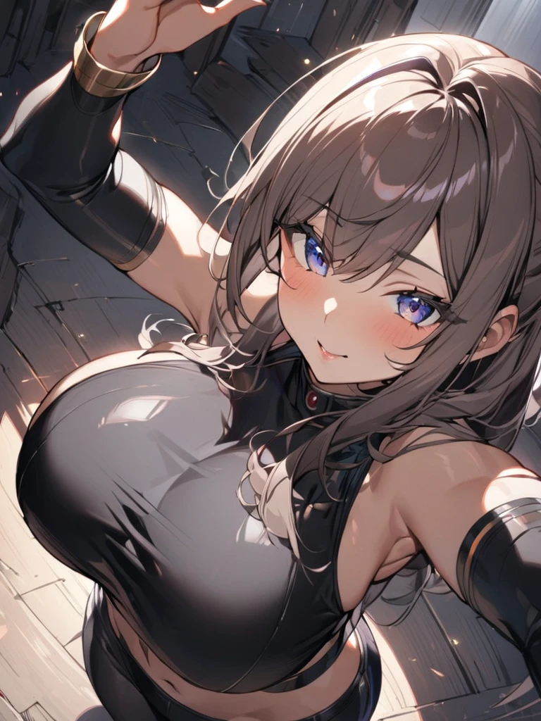 solo, (firewhistle_arknights:1.10), masterpiece, highres, high quality, high details, (gigantic_breasts:0.00), looking at viewer, from above, (touching_breasts:1.00)