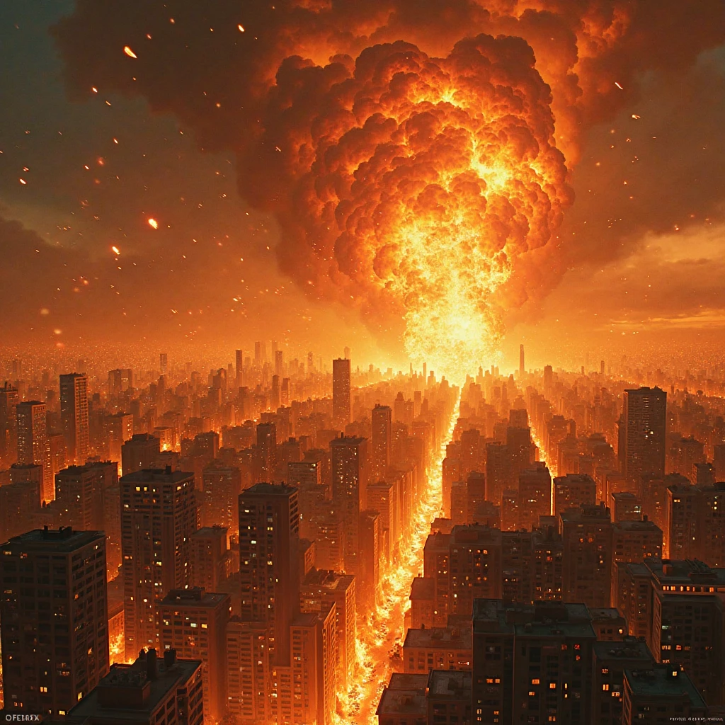 (8k, RAW photo, best quality, masterpiece:1.2), cinematic shot, future post-apocalyptic, city skyline, drone on sky,high building explosion, black smoke, taken on hasselblad camera, sharp focus, (depth of field:0.6), cinematic color grade, cyberpunk, neo-noir