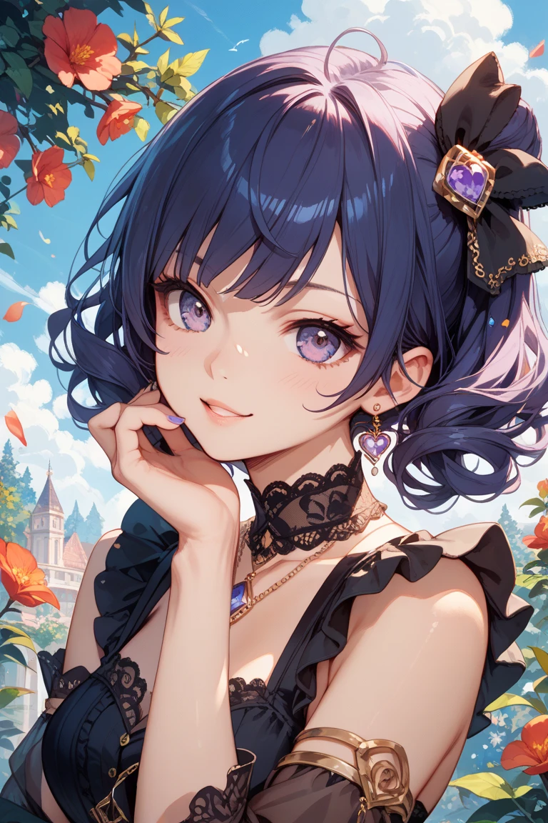 boy,((The world is small:1.3)),smile,Fairytale princess style,Alice in Wonderland,Cheshire Cat,Face close-up,(Polka dot background:1.2),Red and white and pink and yellow,(look up:1.3),(Browsing Caution),(Plump cleavage),Absolute area:1.3)