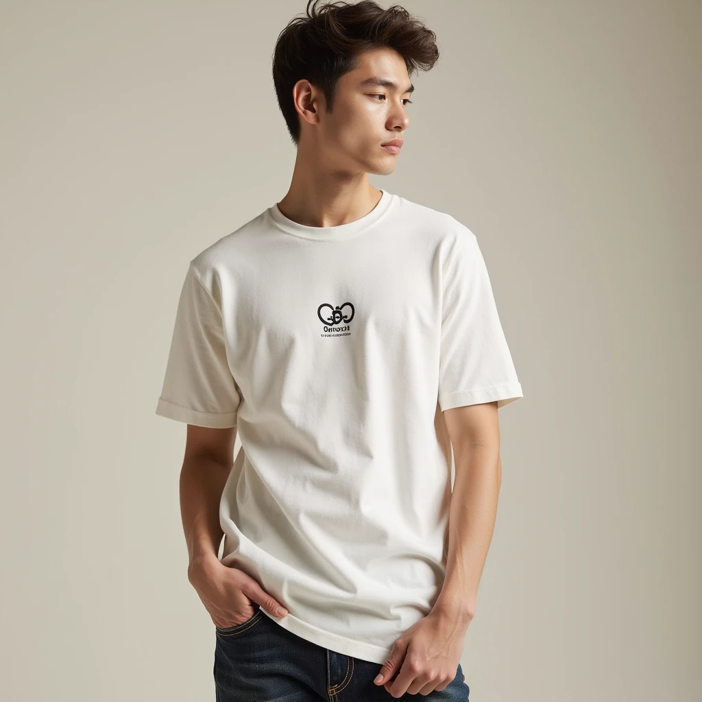 Teenager japanese, nationalist far-right,  mean face, black t shirt