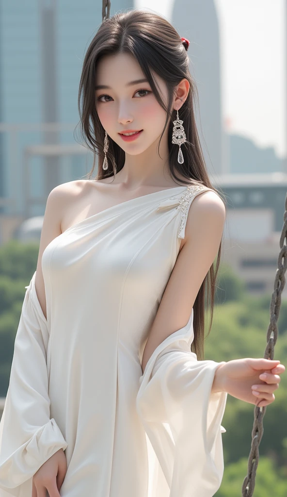 a close up of a woman in a dress near a body of water, ethereal beauty, white hanfu, ao dai, palace , a girl in hanfu, cheongsam, wearing a luxurious silk cloak, a stunning young ethereal figure, wearing beautiful clothes, beautiful goddess, detailed dress and face, ruan jia beautiful!, chinese dress, with acient chinese clothes