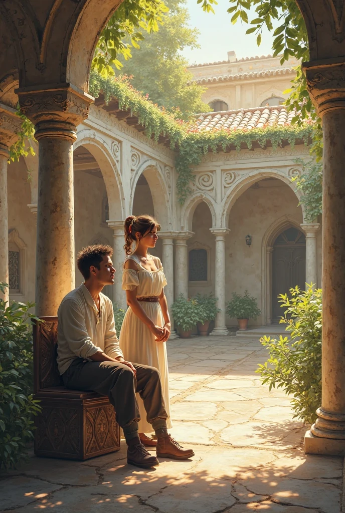 Now Peter was sitting outside in the courtyard, and one maid