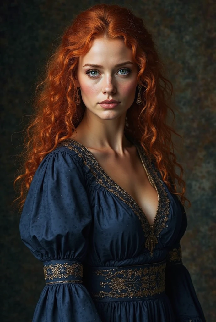 pale skin muscular redhead 13 year old girl huge breasts in the style of Anthony van Dyck