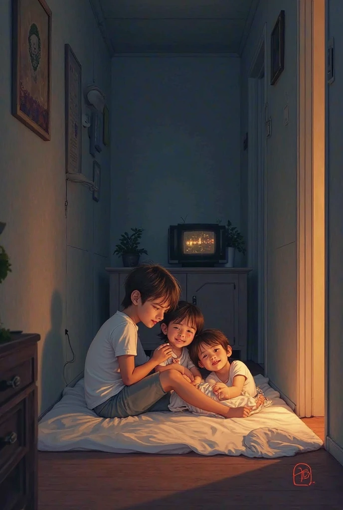 Old small poor Victorian seaside house bedroom interior that 5 children sleep