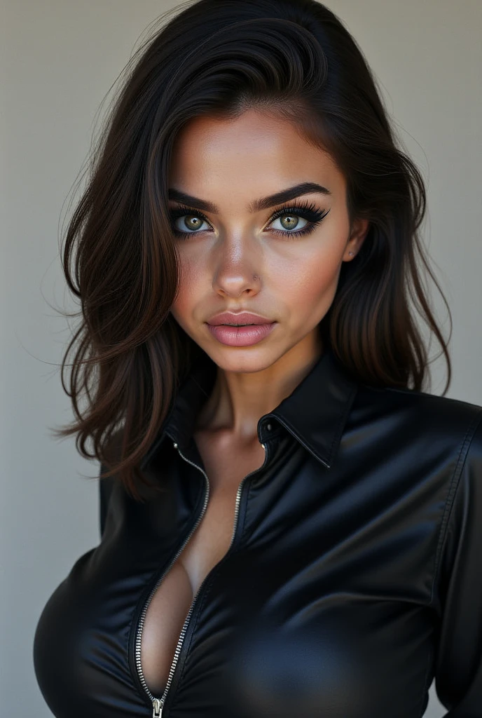 French18Beautiful fashion model with heterochromatic eyes、The right eye is yellow and the left eye is blue.、Popular Hairstyles, seductive pose, alluring gaze, and provocative attitude, French setting