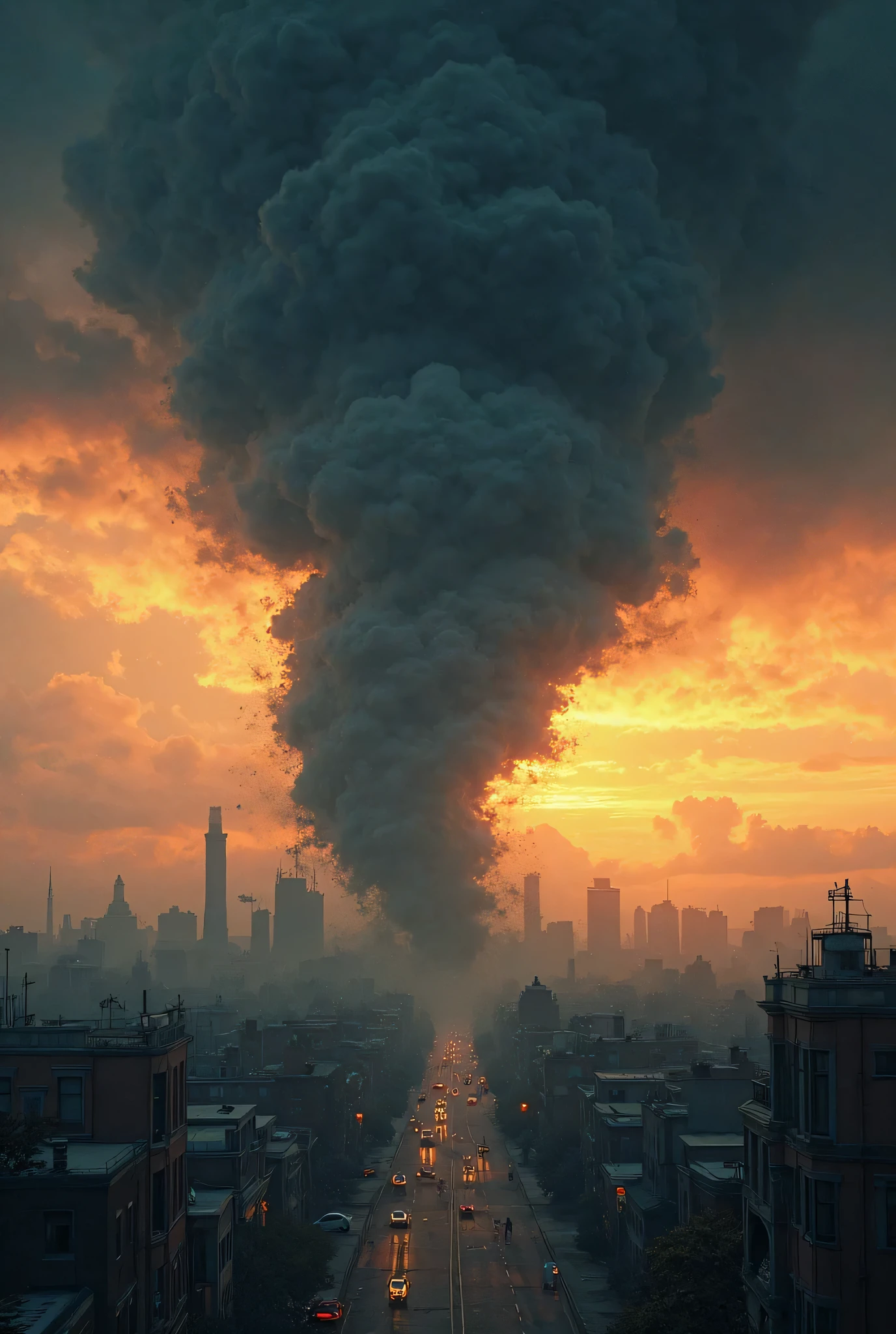 An illustration that represents a condominium (with buildings, common areas, etc.) under a cloud that symbolizes "Tax Reform". This cloud may have rays representing the impacts, whether increasing or bringing, in the condominium charge, realistic, cinematic