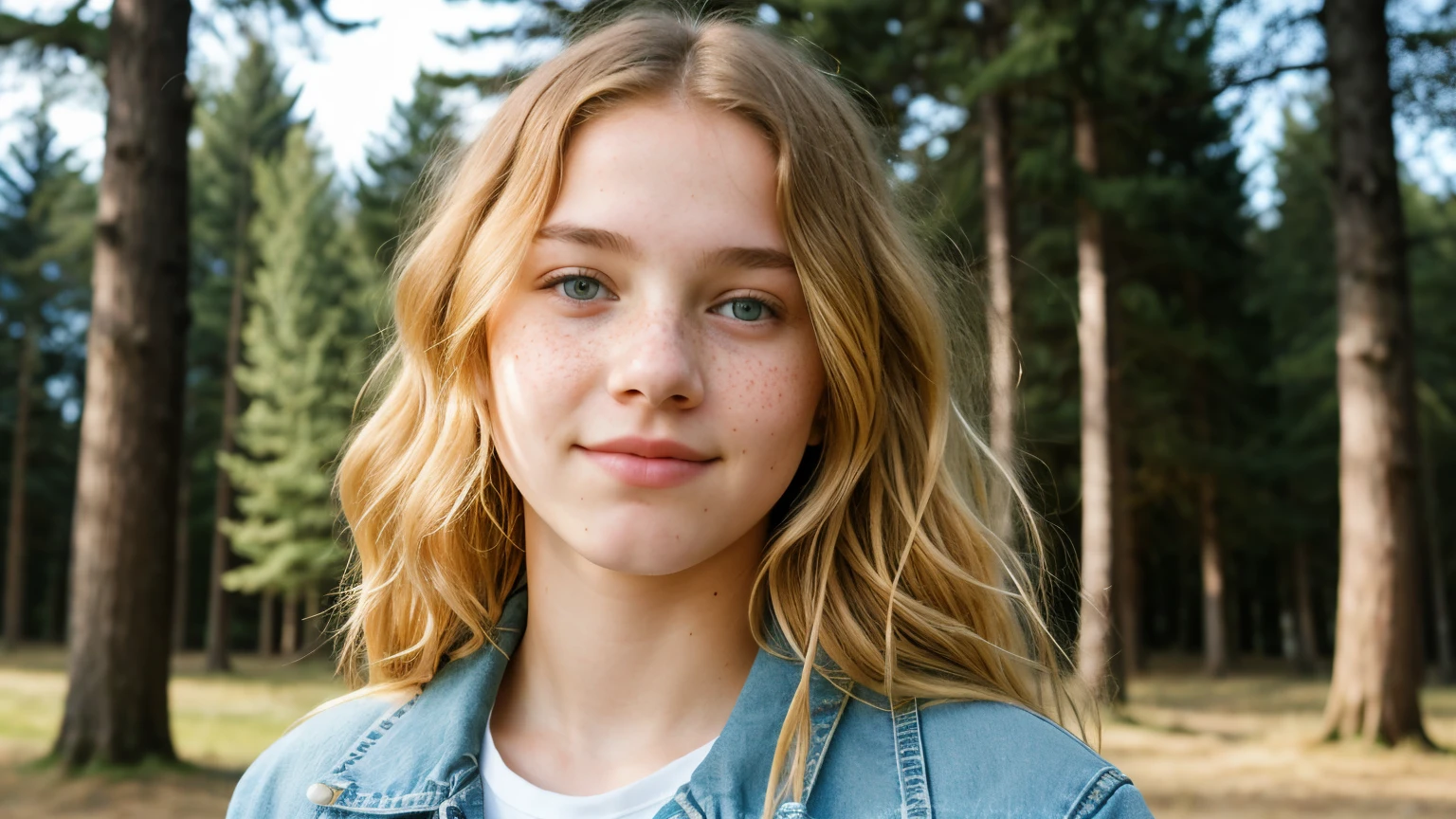 1 girl, 17years, blonde, Wavy hair, Icelandic, bright skin, Blue eyes, high, slim, in Iceland in nature, freckles, looks at the viewer, high quality, Dressed in a blue shirt and jeans