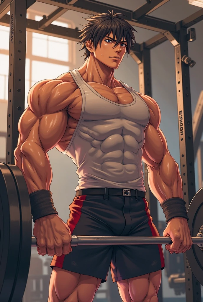 (work of art, best qualityer,)((detailded)) (one men) 肌肉男, Red hair, Eyes red, Homem com raiva, defined muscles, cross cut scar on chest, gym shorts, one men com corpo musculoso, muscular character, photo by full body, superhero body, full character body, full body concept, detailded full body concept, muscle body with battle scars, figura muscular, realistic proportions!!, full body and head, the embodiment of anger