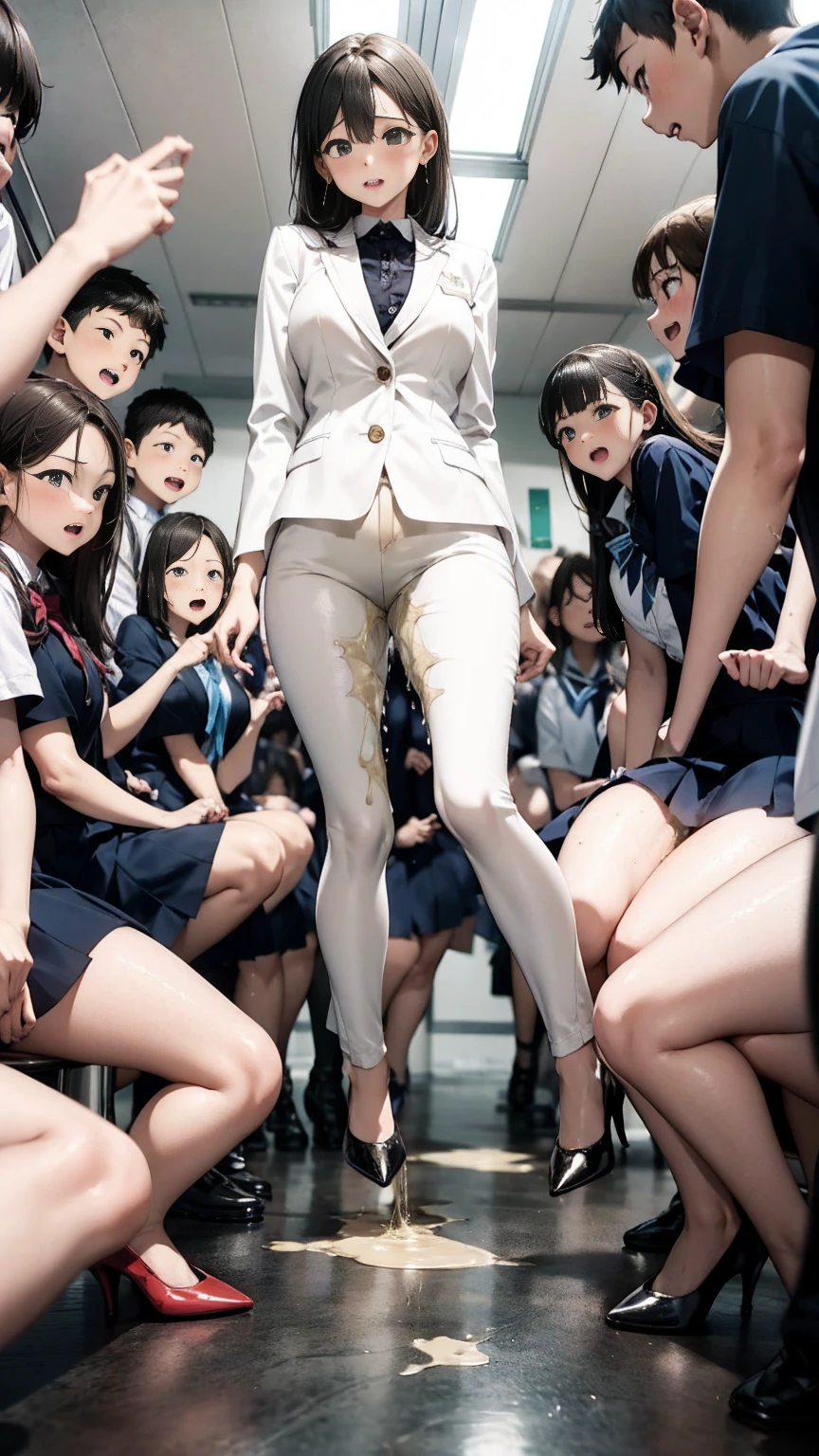 Five girls，standing on your feet，stooped，All the girls' butts were aimed at the camera，In the room，Fully transparent white erotic thong panties，Spanking，Lie on the couch
