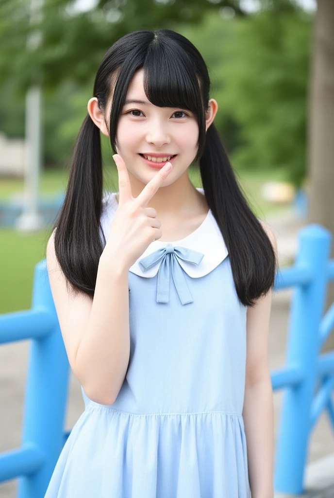 Photo quality,Masterpiece,Realistic,(14 year old cute Japanese girl:1.9),(Detailed young face:1.9),(Very embarrassed look:1.9),(Angle from below,Thin legs:1.9),(Wearing black Gothic Lolita fashion:1.9)(Adult video package shoot:1.9),(Posing to seduce men in the park,Inner thigh visible:1.9),((Droopy eyes:1.9)),((Body type of a 14 year old girl,Small Tits:1.9)),(Cute school girl hairstyle:1.9),((Skinny Legs)),Very pale skin,Show your forehead,Detailed body,Detailed hands,No makeup