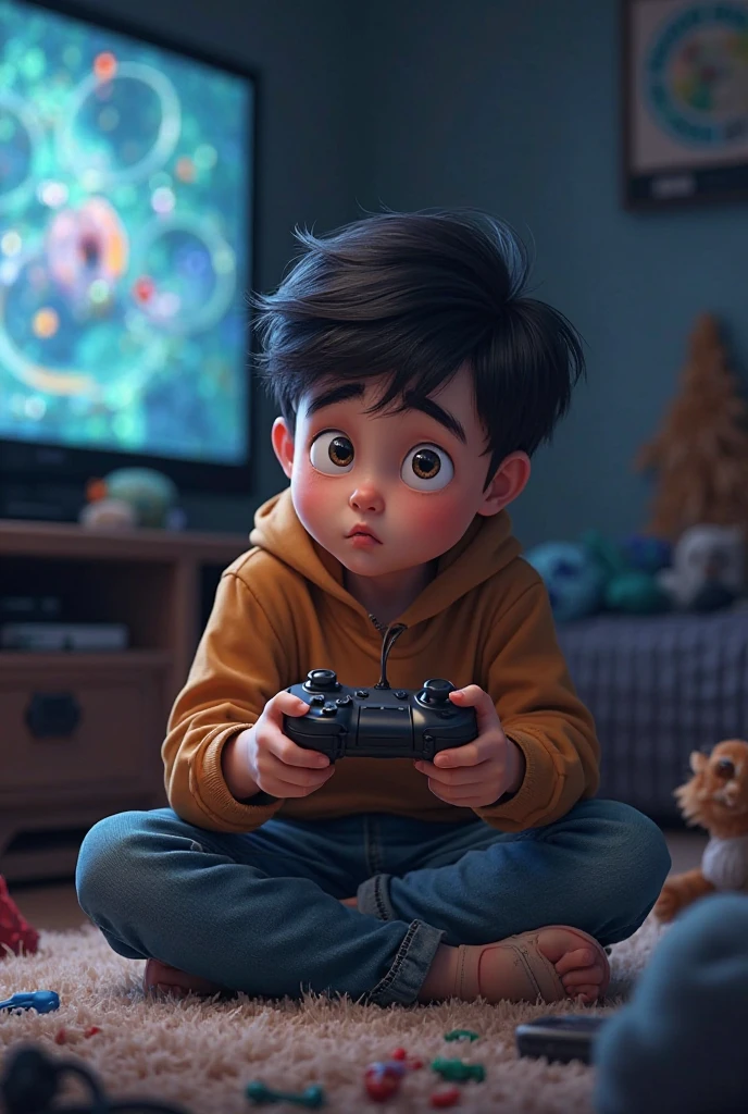 Mexican boy playing on a play station 2