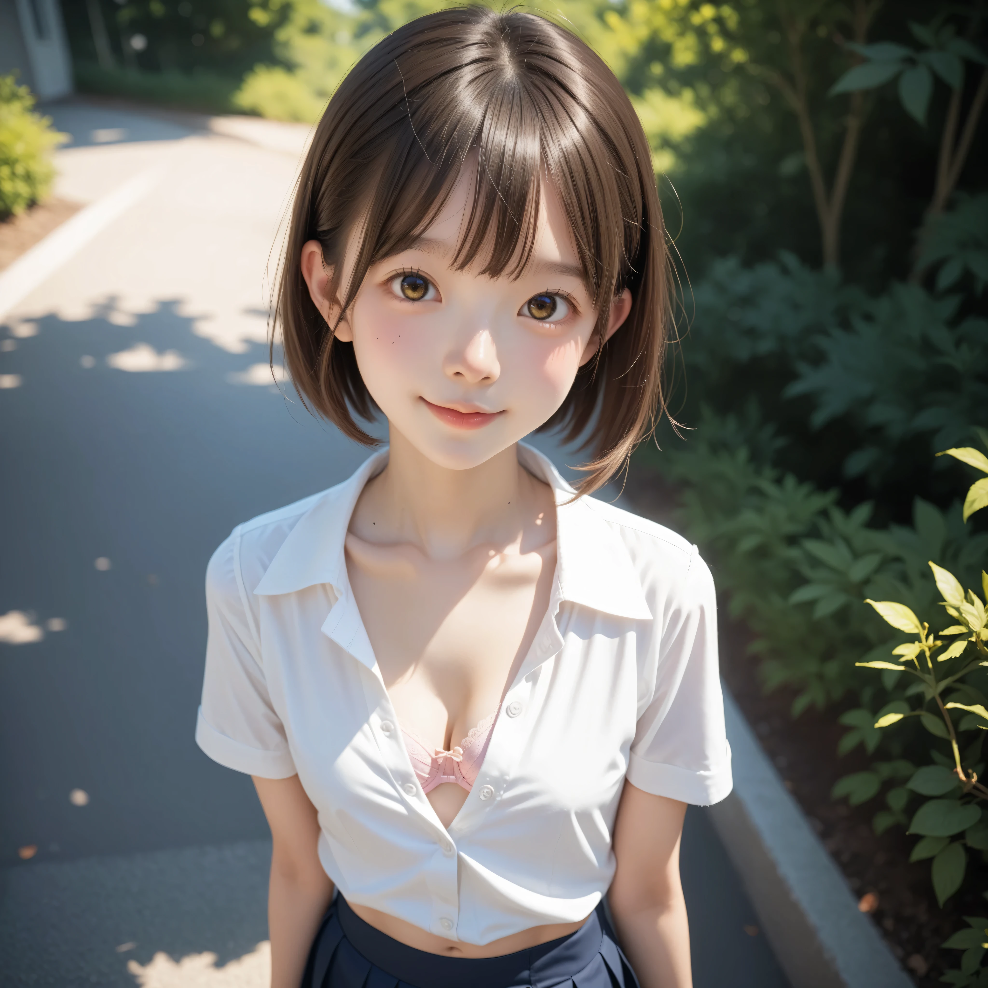 One Girl, , smile, The eyes are brown, Tabletop, highest quality,(Get used to it),),School Zone,, walking On the way to school,Blurred Background、 , (）、On the way to school, Japanese, , The wind is blowing, Dazzling sunlight、Big eyes、Long Hair、A provocative smile、Evil smile,、,Cute smile,Back view、turn around、(((Cute Butt)))、Butt fully visible、Butt,(((Pay attention to her butt))),(((Butt close up)))