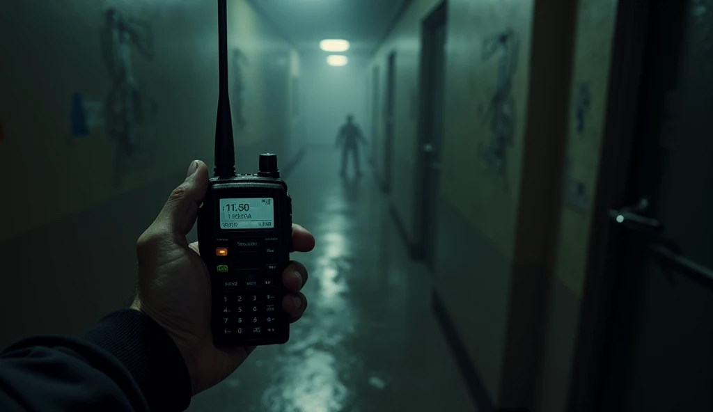 walkie talkie on abandoned cruise ship being held in a first person POSPECT 