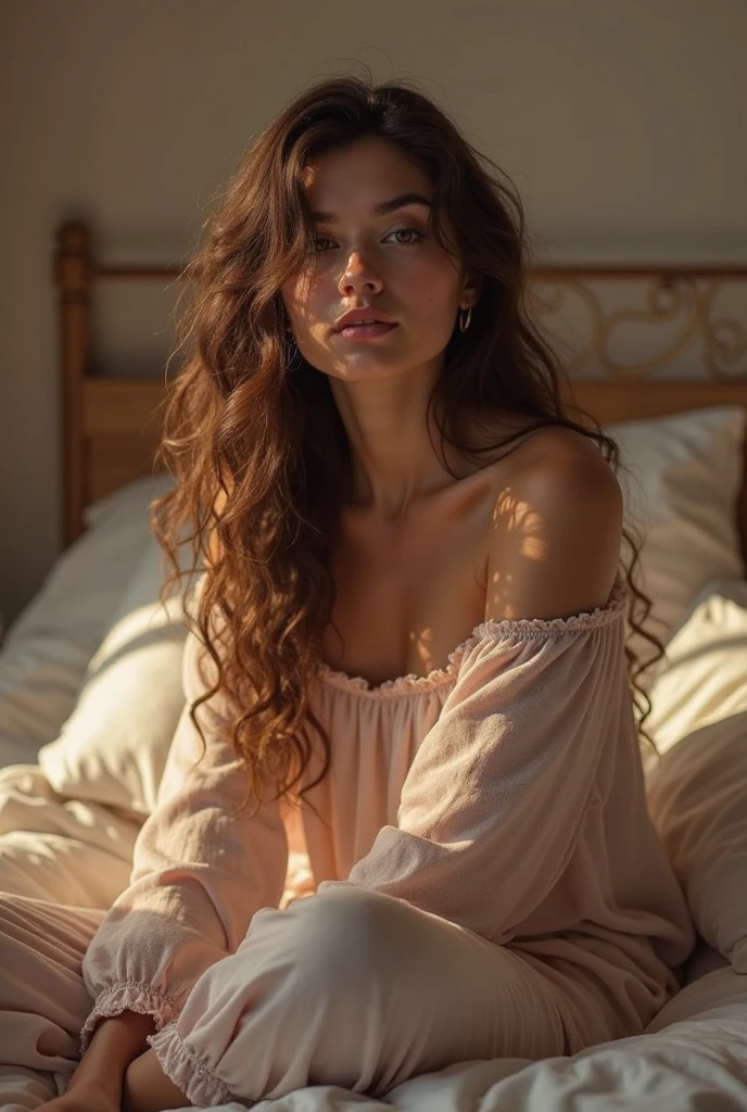 (best quality,4k,8k,highres,masterpiece:1.2),ultra-detailed,(realistic,photorealistic,photo-realistic:1.37),A girl in her room,beautiful detailed eyes,beautiful detailed lips,extremely detailed eyes and face,long eyelashes,1 girl,bokeh,portraits,vivid colors,soft lighting,warm color tones,bedroom,relaxed pose,wearing casual clothes,hobby supplies scattered on desk,artistic paintings on the wall,soft natural lighting from the window,peaceful atmosphere,creative ambiance,comfortable and cozy room,bookshelf with favorite books,decorative pillows on the bed,intricate patterns on the curtains,calm and serene expression,unique and personal touches in the room,subtle shades of pink and blue,artistic inspiration,thoughtful and dreamy mood
