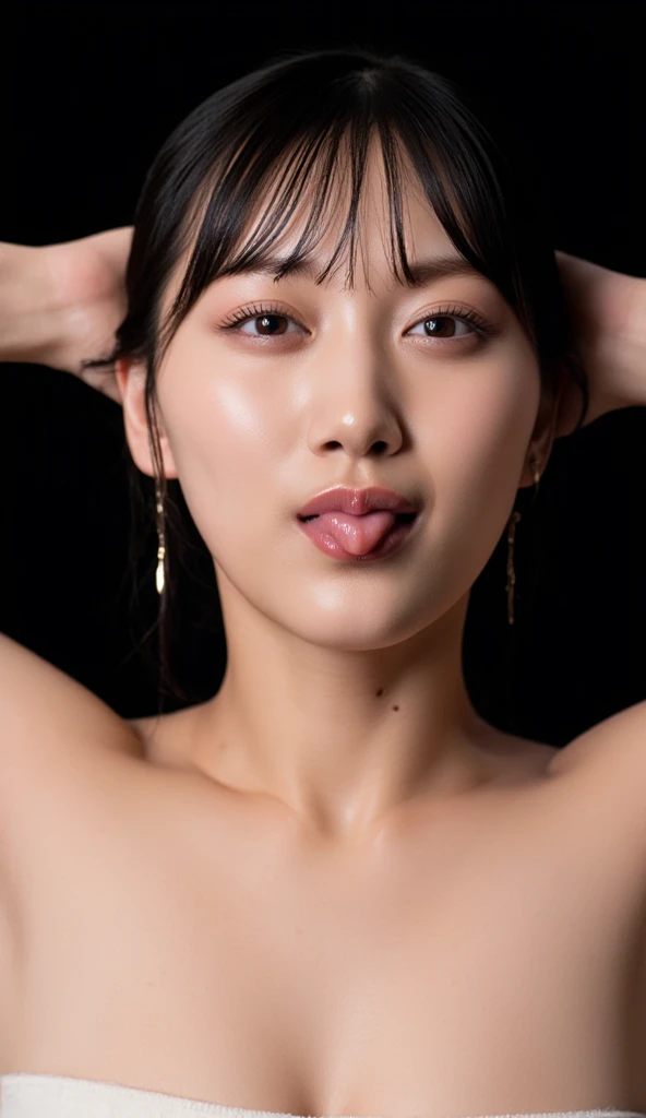 Look at me, Look at me, Look at me, Look at me, Look at me, Look at me, Look into the eyes, Eye contact, Front of face, face, Cross-legged, indoor, Brown Hair, bangs, clavicle, shoulder, Cross-legged, chest, Earrings, Skin Moisture, The gaze looking down on me, Private room, Tank top, (Oily skin,Oily skin:1.6)