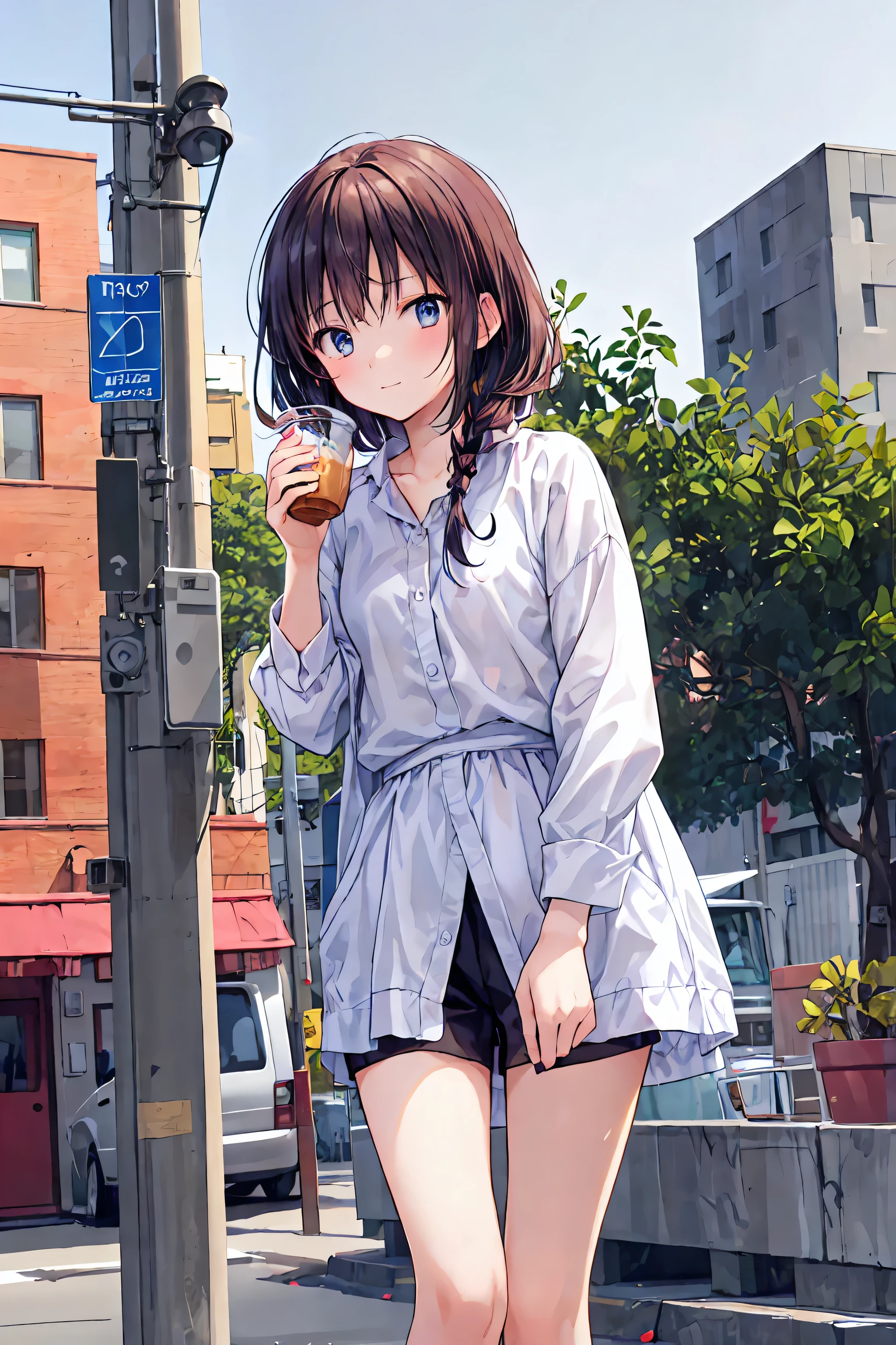 high definition raw color photos , professional shooting, (((((bokeh))))), written border depth, captured with a sony α7 IV,((masterpiece)), (anime:1.5), ((Best Quality)), (RAW photo:1.2), (high resolution:1.3), (professional shooting:1.2), ( Color Difference), one girl drinking bubble tea, (()), (serious), (beautiful brown eyes:1.3), Viewer, Plain Shirt, O-ring, disheveled hair, medium hair, (Put your hands in your pants), ((Take off your work pants)), The bright black cock, (small breasts), Cute waist, outdoor, ((Top of the big bell tower)),black cock,Shortcuts,dark-skinned baby, short braided hair, Neat , slender beauty ,Dignity,small breasts,Beautiful Legs,her enchanting grayish blue eyes shine like stars.,bright colors,beautiful eyes,A delicate smile,textured skin,Best Quality one is the best, gentle and beautiful woman , anime、