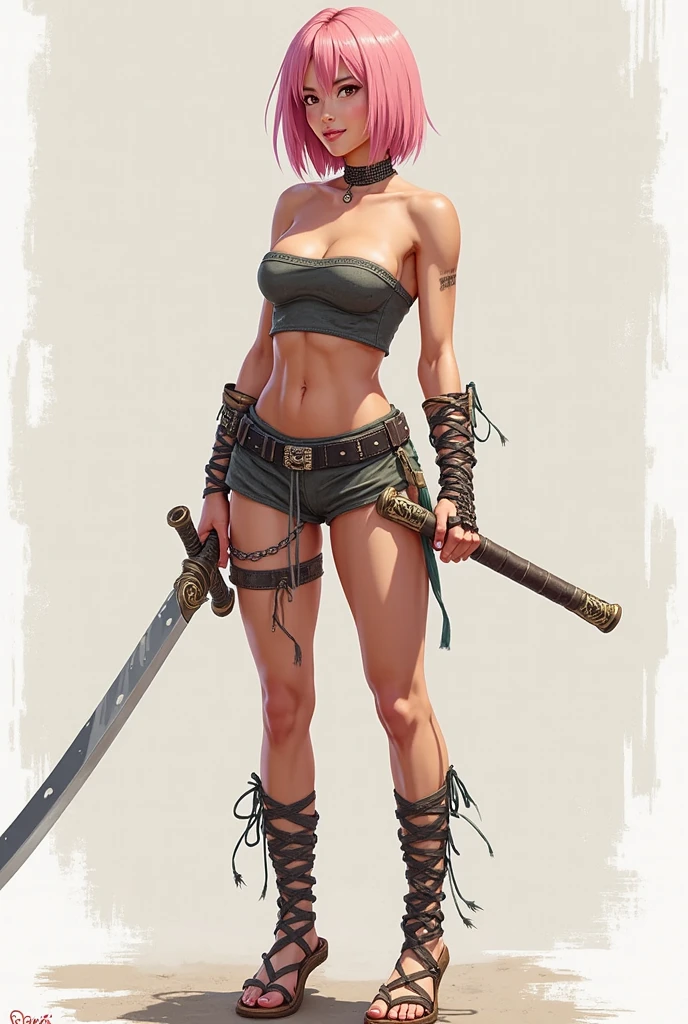(((1girl))), long-yellow hair, blue-eye, light-skinned, white-skinned, muscular, smiley, Elf ears