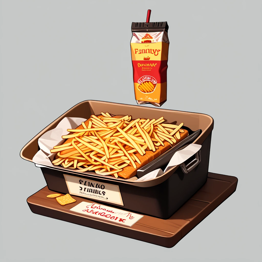 No humans, french fries packaging, concept art, cardboard box, Harry Potter, package designs