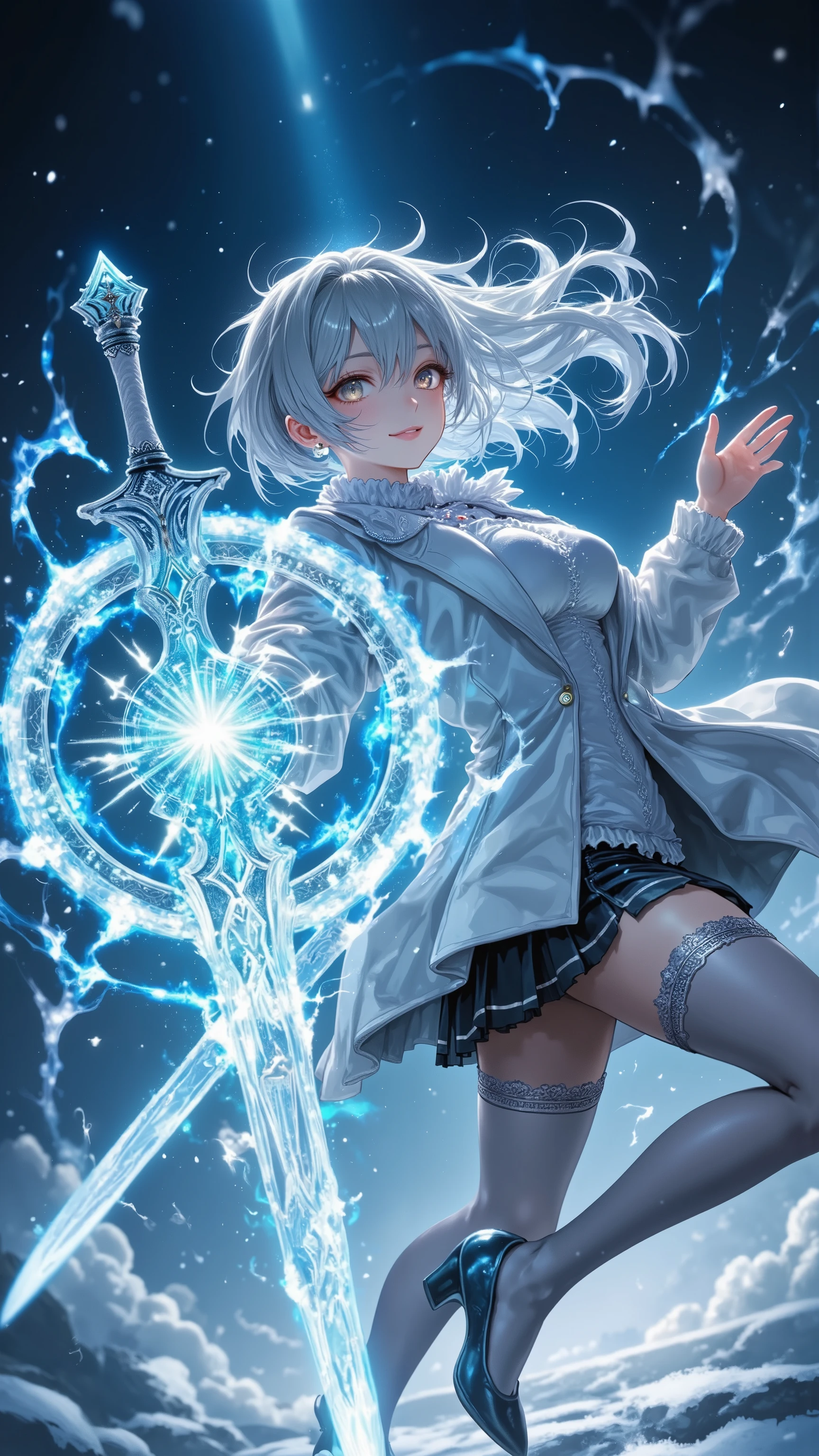 masterpiece,Highest quality,Super detailed,Highly detailed CG,High resolution,Highly detailed skin,Perfect ???????,Trick him?Fantastic details,Cowboy Shot,Purple eyes,lipstick,eyeliner,eye shadow,thin,Shiny skin,Medium chest,Bobcut,Silver Hair,Shiny Hair、(of Legends, Mythical Glowing Staff:1.6),(棒の先端はかわいい猫のFoot shapeをしています:1.6),(Look out for the cat-shaped stick:1.6),(Battle at the Demon Castle:1.5),The handle of the cane is smooth and fits comfortably in your hand..、There is a cat at the end of the road&#39;Foot shape.。The paw pads are covered with a soft texture..、Feels warm to the touch。At the tip of the stick、It is decorated like a cat&#39;nails.、The glow gives off a mysterious light。

The whole staff、Carved with ancient writings and magical symbols.、The design is mysterious and beautiful.。The stick is strong.、at the same time, Gives a sense of elegant energy.。Not only does it give its owner strength and protection,,、It exists as a source of wisdom and courage..。