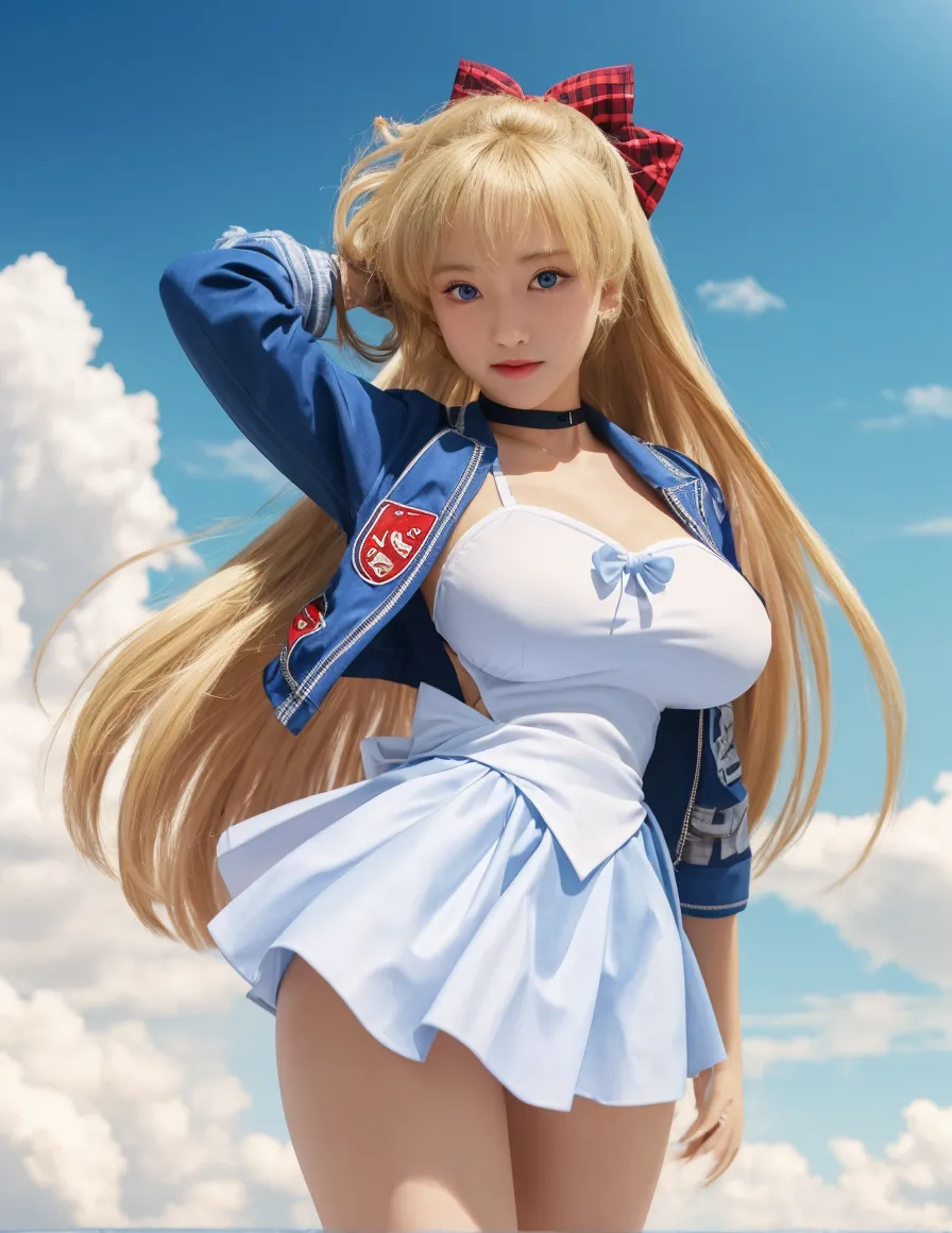 Highest quality, 8K quality, Masterpiece, Two busty women standing side by side facing this way, (Super big breasts compressed by clothes:1.3), Whitening skin, Sparkling Blue Eyes, Deep crimson sailor collar uniform, Pleated skirt, Above the knee, Skirtliftv1, (Super big breasts squeezed with hands:1.3), (Super big breasts in a frontal view), White panties, Breast Grab, skirtlift,