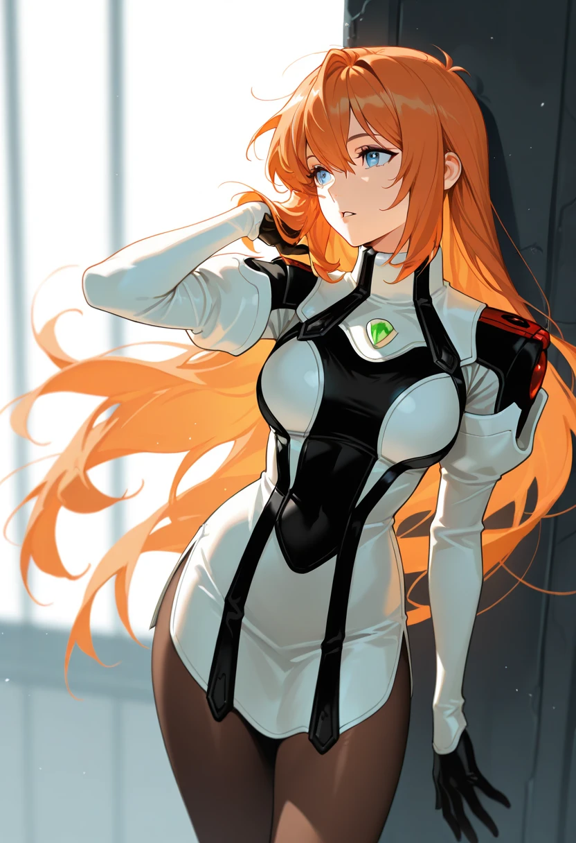 Elhaym von Houten, Uniform, Cowboy Photo, Medium Breasts stretch the fabric of her uniform. Orange Hair, beautiful redhead hair. Gloves. Stockings. Pantyhose. Boots. Elhaym van Houten. (tight ass) (medium breasts)
