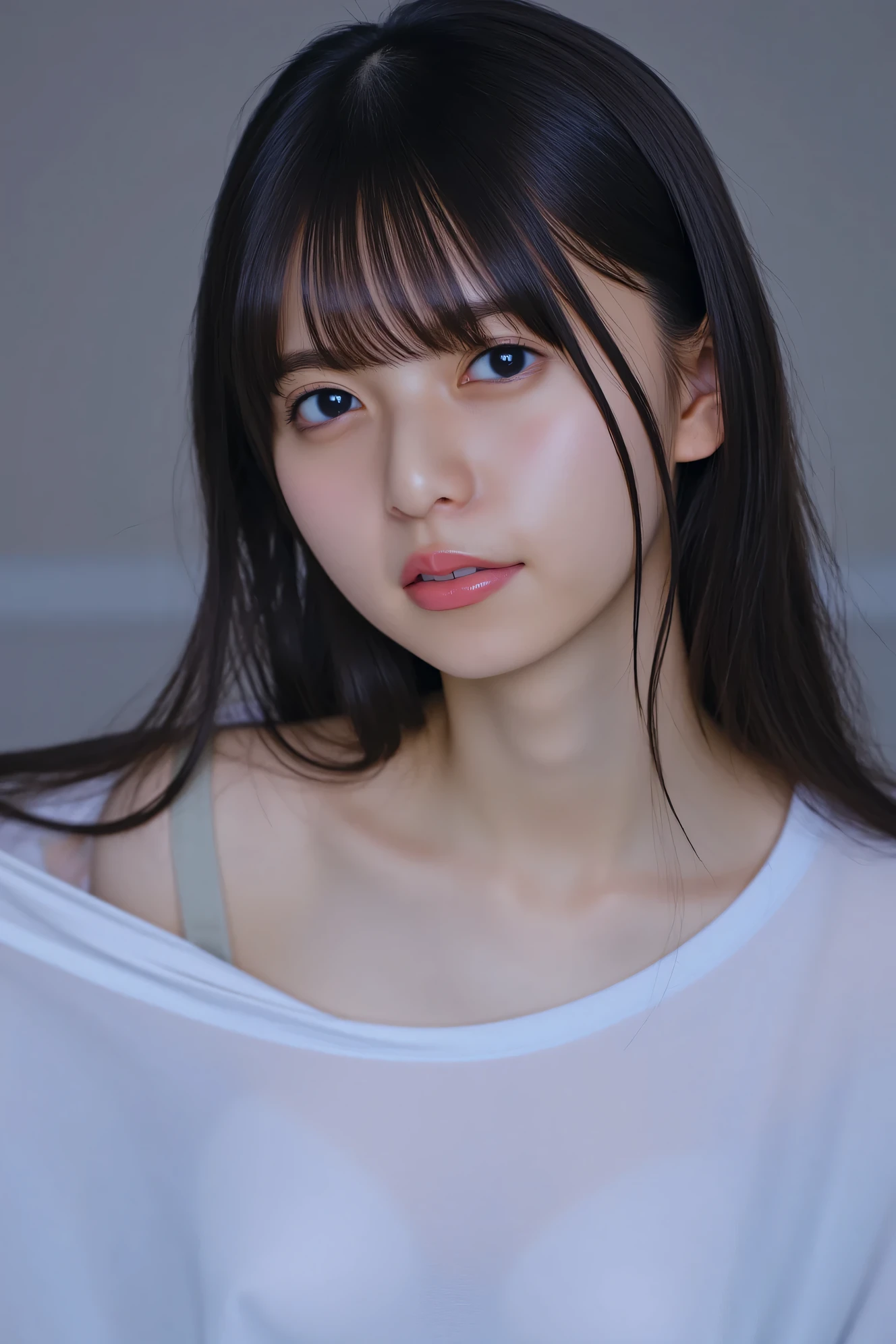 (High resolution:1.3), (16k, Photorealistic, Raw photo, Best image quality: 1.4), Japanese, (One Girl), Beautiful Face, (A vivid face), (Black-haired、Long Hair:1.3、bangs:1.2), (Black Eyes 1.3), Beautiful Hairstyles, Realistic eyes, Beautifully detailed eyes, (Realistic Skin), Beautiful skins, attractive, 超A high resolution, Surreal, High detail, Golden Ratio, Highly detailed cute girl,(20-year-old), ((naked)), locker room, (Crying face:1.35)
