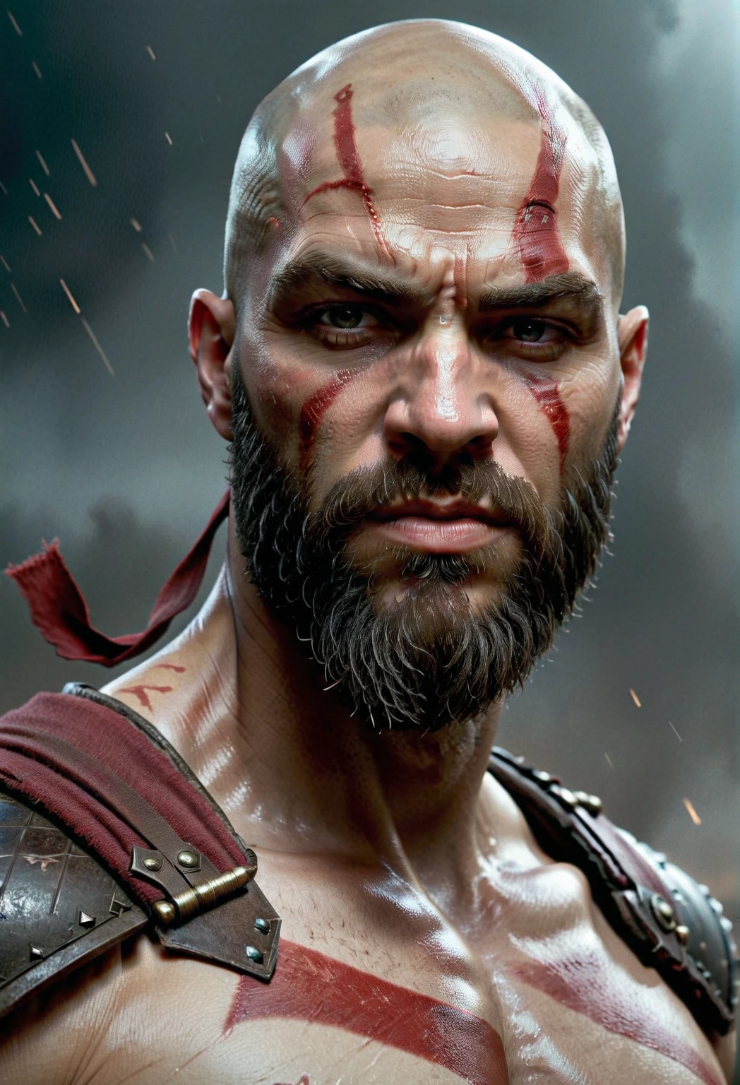 chiaroscuro technique on sensual illustration of an masculine, 26-year-old Italian male model, handsome Roman, (John Cena) he is the god of war, he is Ares, Mars, evil-looking, strong look, light blue eyes, strong jawline, dressed as a gladiator, ancient gladiator, male gladiator skirt, matte painting, by Harumi Hironaka, extremely soft colors, vibrant, pastel, highly detailed, digital artwork, high contrast, golden dramatic, refined, tonal, an intimate, seductive studio setting with a focus on sensuality and romance. Utilize soft, warm lighting that bathes the space in a gentle, inviting glow. Incorporate luxurious fabrics, plush furnishings, and a touch of decadence to evoke an opulent ambiance. The scene should exude an air of serenity and anticipation, inviting the viewer into a sensual and romantic space