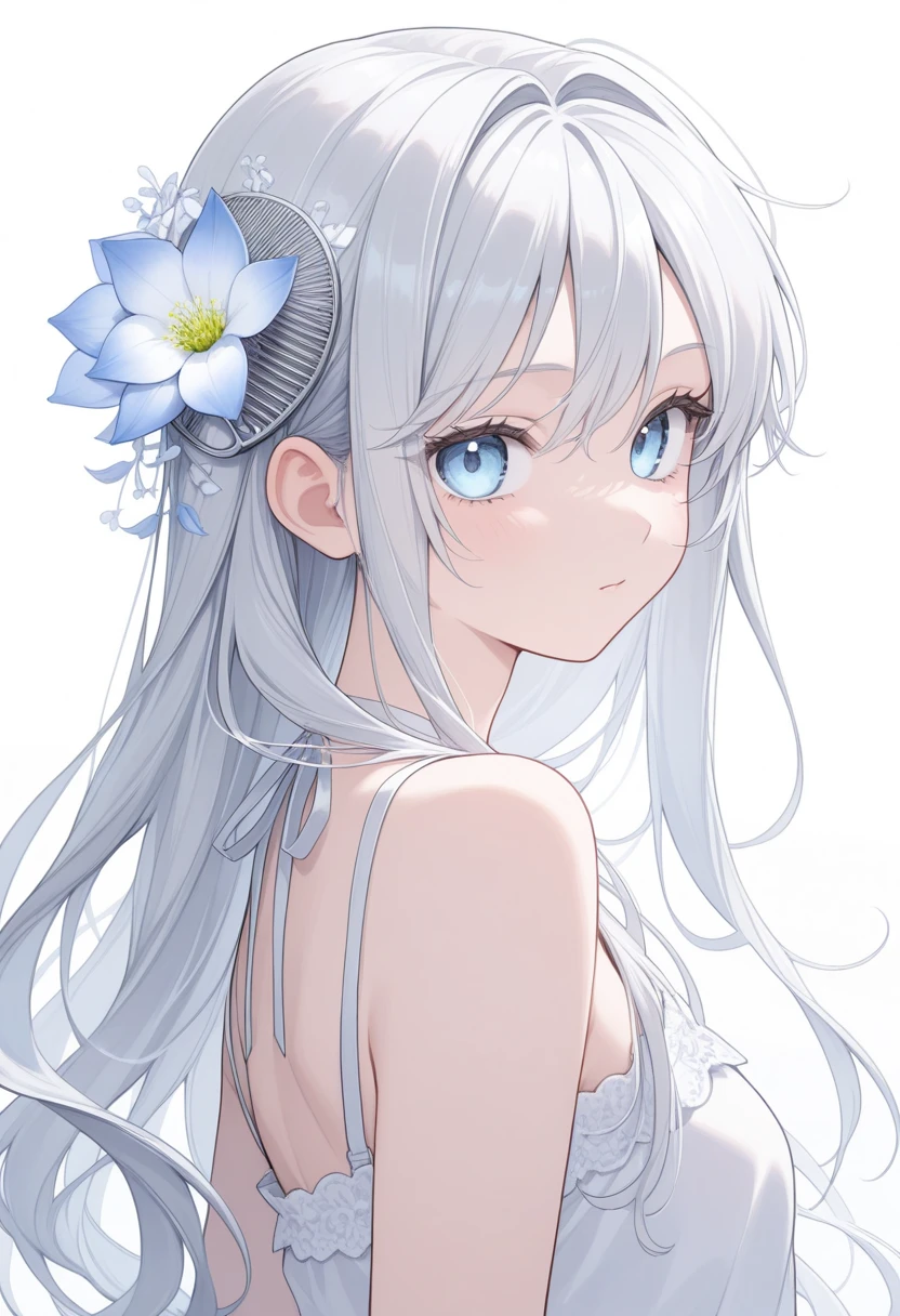 Wearing a white dress、Anime girl with long hair on a blue background, Anime cute art style, Yendre intricate, gapmoe Yendre grimdark, Yendre, Flower shape, gapmoe Yendre, Shatir Bloodfall, Best Anime 4K Konachan Wallpapers, portrait gapmoe Yendre grimdark, Night Core, Shatir from Overlord
