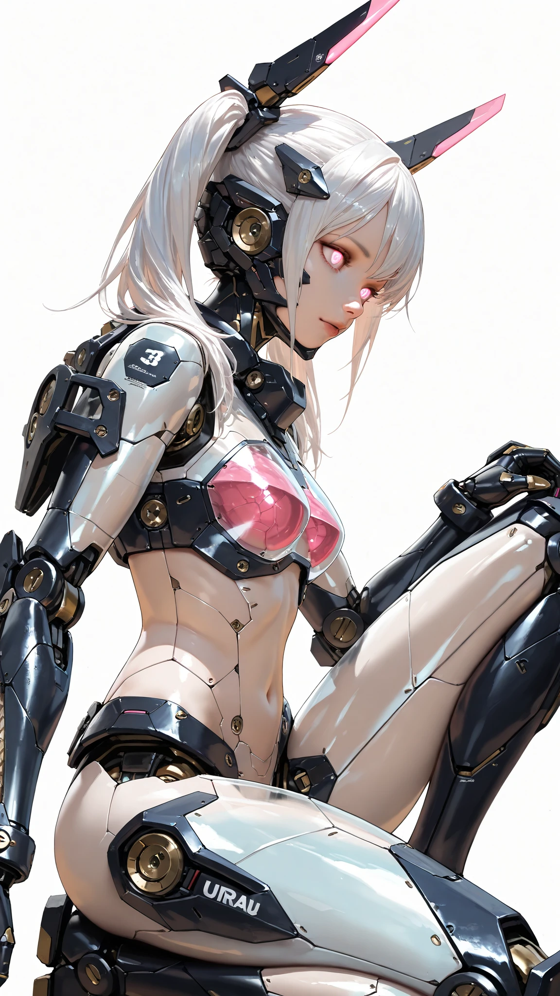 NSFW:1.4、Masterpiece、最high quality、high quality、High definition、High resolution、High detail、Lens flare、Ray Tracing、high qualityのテクスチャー、high qualityの影、Beautiful details、Detailed explanation、Detailed texture、Realistic facial expression、Realistic and colorful、Delicate、Cinematic Light、Side light、Sharp Focus、(1 Female:1.3)、(Intricate details、Makeup、Pure Eros Face_v1:0.5)、(Details Beautiful delicate face、Detailed beautiful delicate eyes、Perfect Facial Proportions、Detailed skin、Charm、Detailed chest、Large upward-facing breasts)、Underboob、Detailed crotch、Thighs、slender、sexy、High Leg、V-Cut、(See-through)、Fancy Twin Tails、Beautiful bangs、（Two-tone gradient hair color）、(high slit)、Knee-high、Cyberpunk Boots、White shirt、Crop top、Headphones、Cyberpunk Sleeve Removal、Full body photography、Low-angle composition、Release your knees、Leg spread、Intimidating attitude、(Take a deep breath、Work on this image step by step)