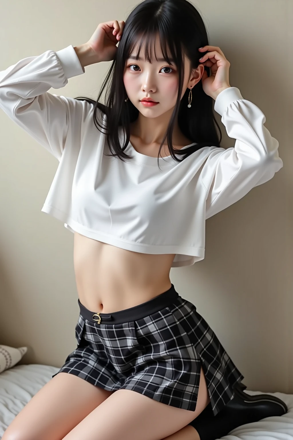 Photorealistic,masterpiece, best quality,ultra-detailed ,japanese tween girl,15yo,cute,((takes off her pants and shows her panties)),She takes great pleasure in showing off her butt to viewer,latest sensational fashion,open mouth,black hair,small breast,very happy,very slutty,outdoor,Hakata,Japan,