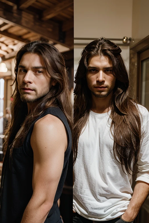 Couple, approximately 40 years old, beautiful, long hair, man with beard
