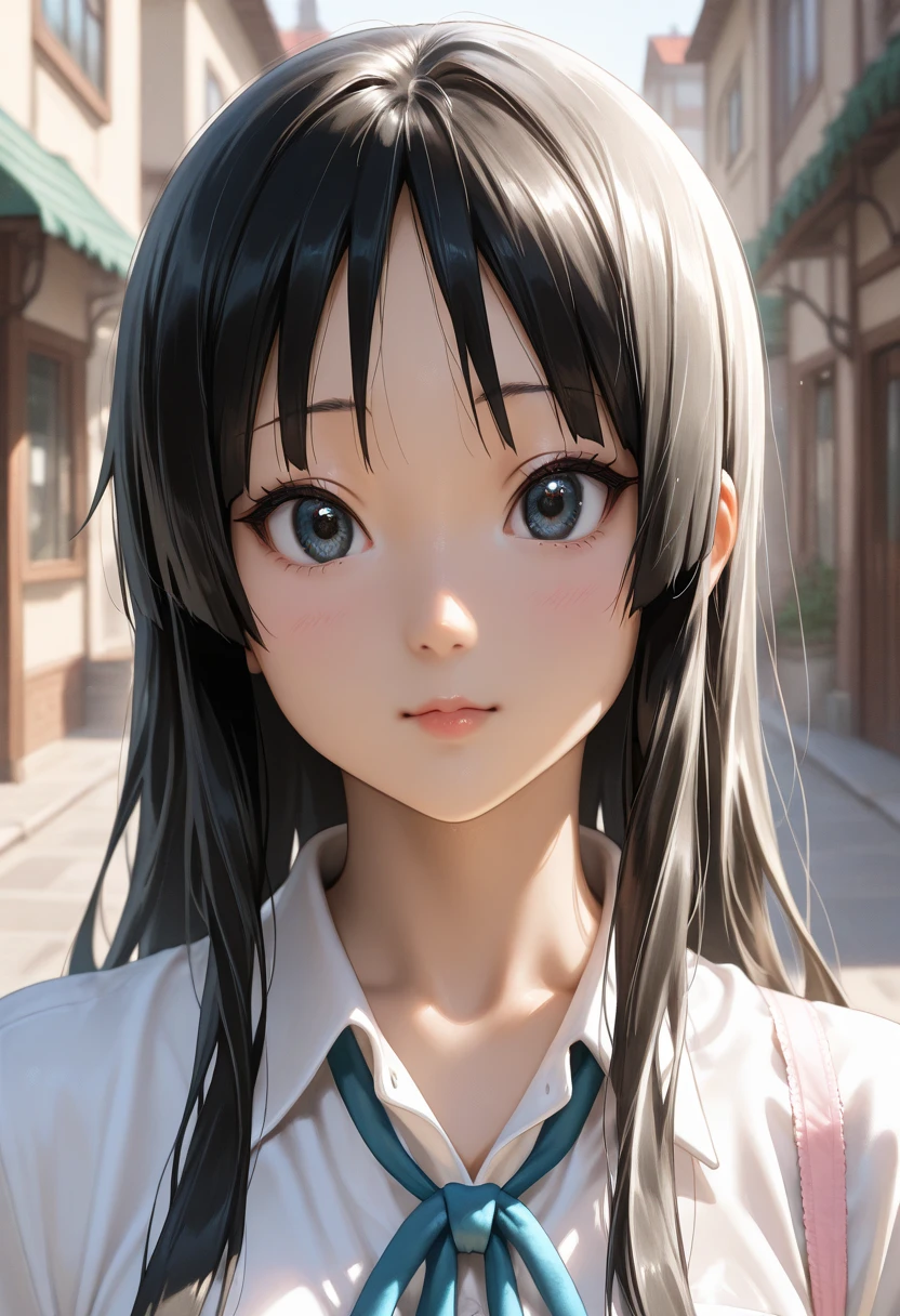 anime girl with long hair and a blue shirt posing for a picture, realistic anime 3 d style, 3 d anime realistic, photorealistic anime, photorealistic anime girl render, smooth anime cg art, anime styled 3d, realistic anime artstyle, anime realism style, anime style. 8k, realistic young anime girl, render of a cute 3d anime girl
