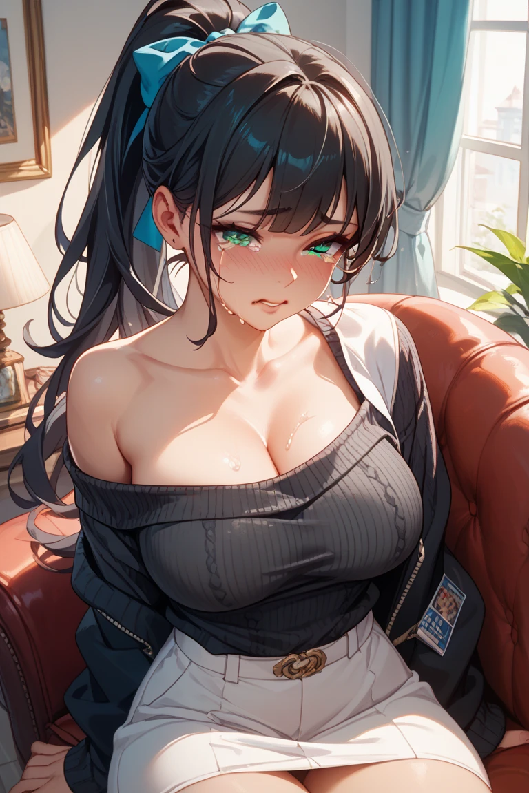 girl muscular thick pale skin black hair ultra detailed eyes huge breasts toned body embarrassed blush very long hair yellow eyes seating chart