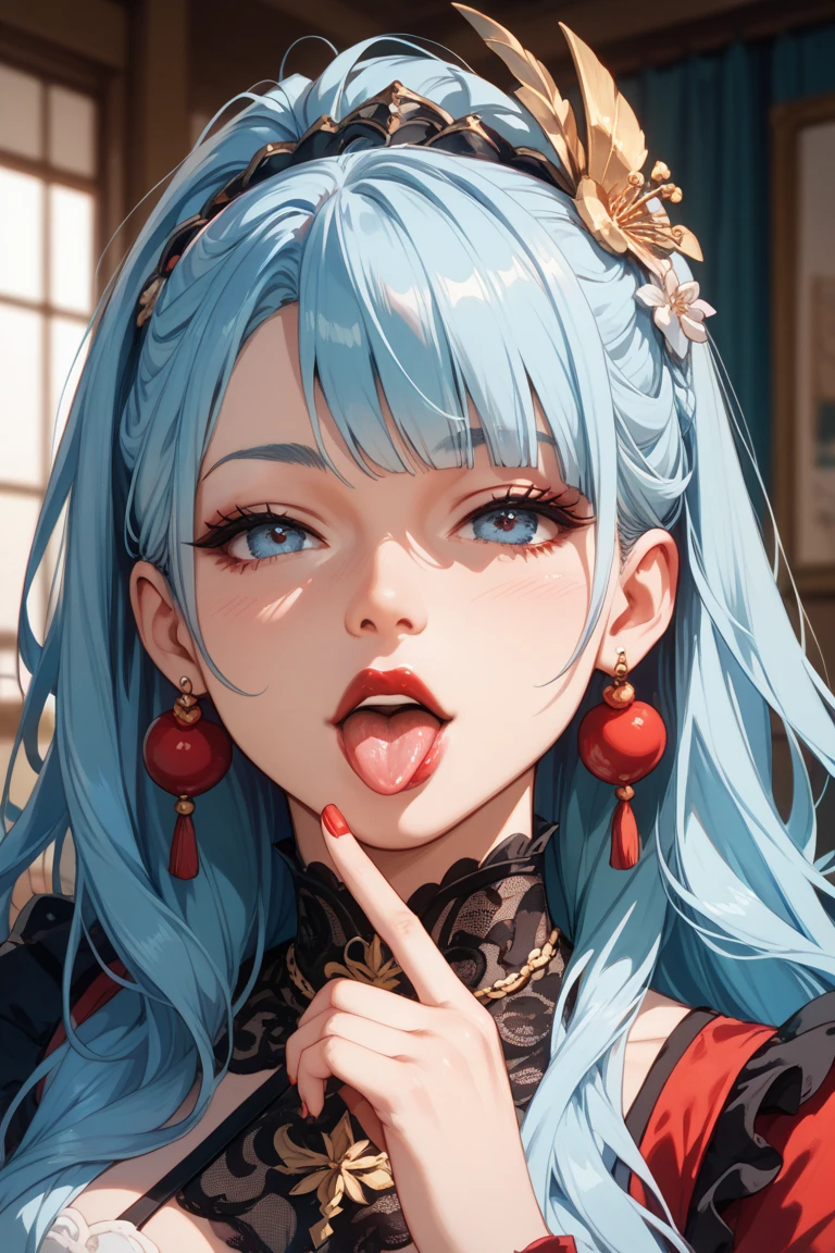 (8k, RAW photo:1.2),best quality, high resolution,(detailed color splashes), (1 girl),(long hair), (hair decoration: 1.4), Chinese clothing, (focus), color mascara, (color splashes), multi-colored splashes, (colorful), beautifully drawn, (noise reduction: 0.6), [ink splash], ((ink refraction)), (beautiful detailed sky), (masterpiece, best quality, extremely detailed, ultra-detailed, (face close-up, face focus, mouth open, tongue sticking out)