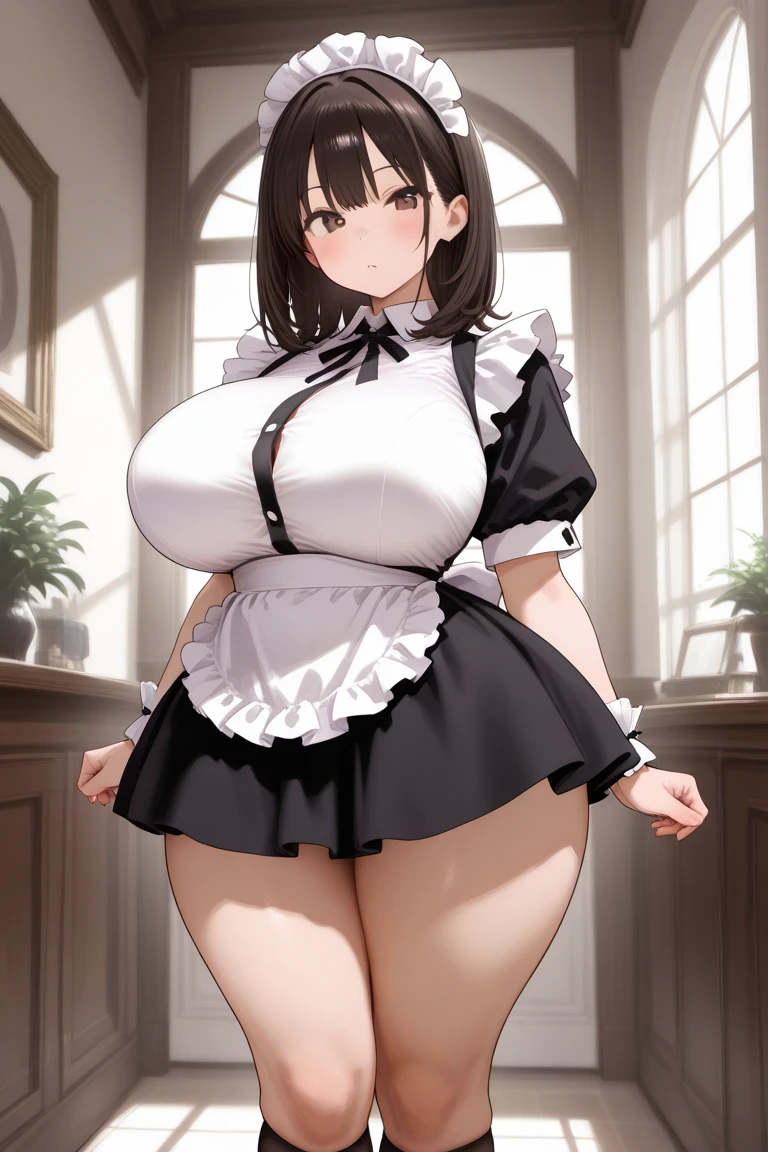 hot, Big Breasts, Big Ass Maid, Wearing short clothes, show her private parts, Blushing, Drooling, In sexual positions, (The crotch is completely exposed:1.5)